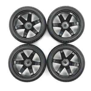 1/10 Drift Tires Mounted on Black 6 Spoke Wheels (4pcs)