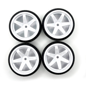 1/10 Drift Tires Mounted on White 6 Spoke Wheels (4pcs)
