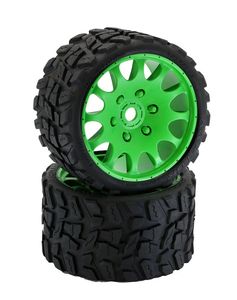 Raptor Belted Monster Truck Tires / Wheels w 17mm Hex (2) Sport-Green