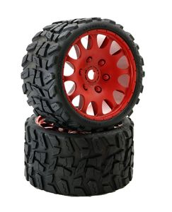 Raptor Belted Monster Truck Tires / Wheels w 17mm Hex (2) Sport-Red