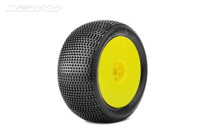 Block In 1/8 Truggy Tires Mounted on Yellow Dish Rims, Ultra Soft (2)