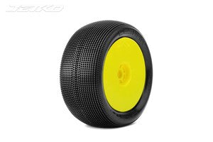 Lesnar 1/8 Truggy Tires Mounted on Yellow Dish Rims, Medium Soft (2)